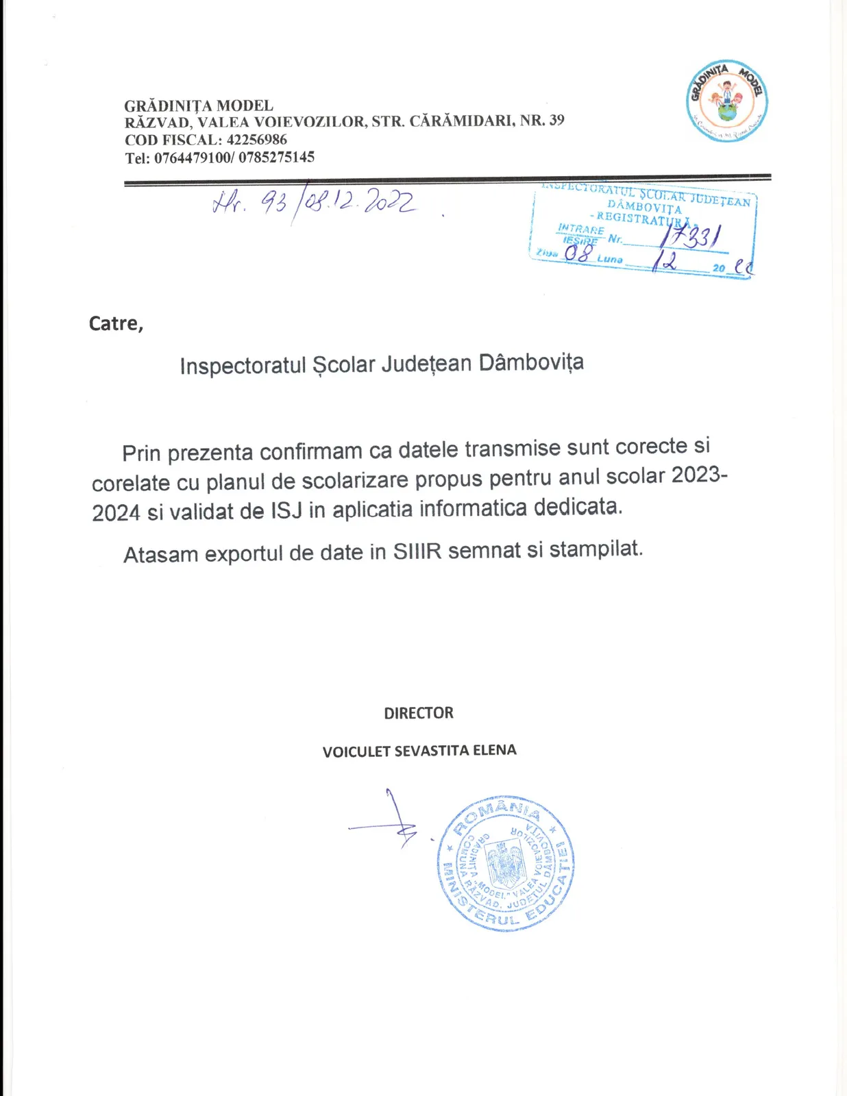 Plan de școlarizare 2023-2024